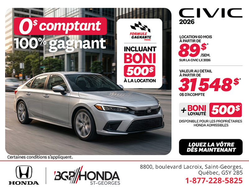 Obtenez la Honda Civic 2026 !
