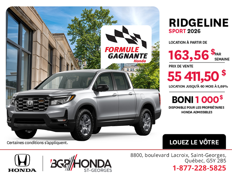Obtenez la Honda Ridgeline 2026 !