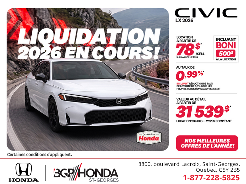 Obtenez la Honda Civic 2026 !