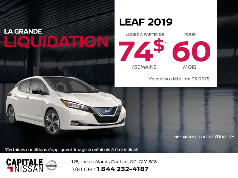 Obtenez la Nissan Leaf 2019 dès aujourd'hui!