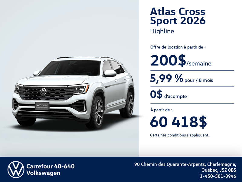 Procurez-vous le Volkswagen Atlas Cross Sport 2026