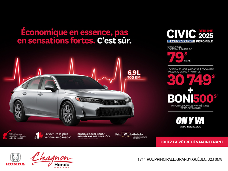 Obtenez le Honda Civic Sedan Hybride 2025 !
