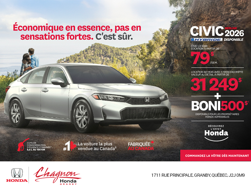 Obtenez le Honda Civic Sedan Hybride 2026 !