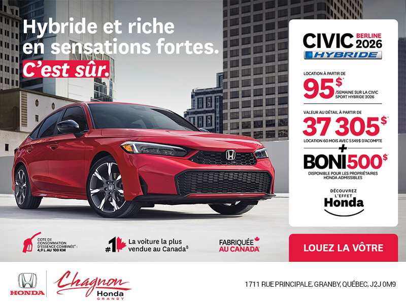 Obtenez le Honda Civic Sedan Hybride 2026 !