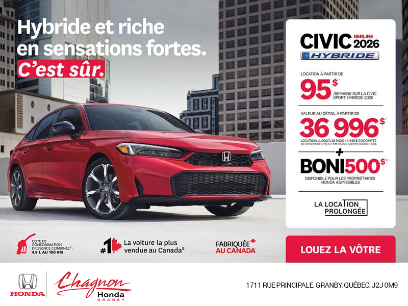 Obtenez le Honda Civic Sedan Hybride 2026 !