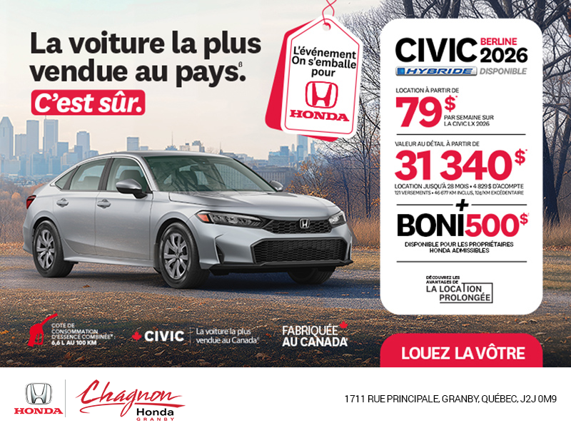 Obtenez le Honda Civic Sedan 2026 !