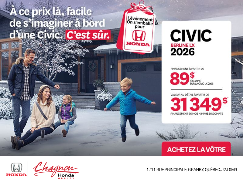 Obtenez le Honda Civic Berline 2026 !