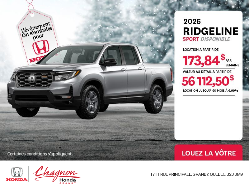 Obtenez le Honda Ridgeline 2026 !