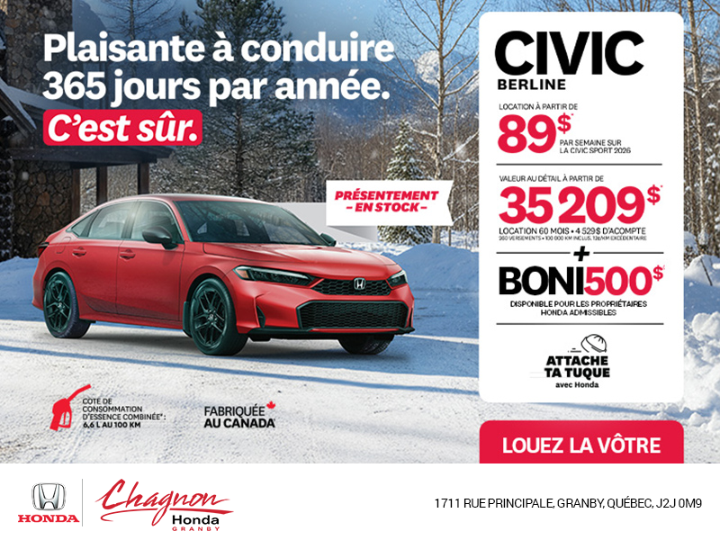 Obtenez le Honda Civic Berline 2026 !