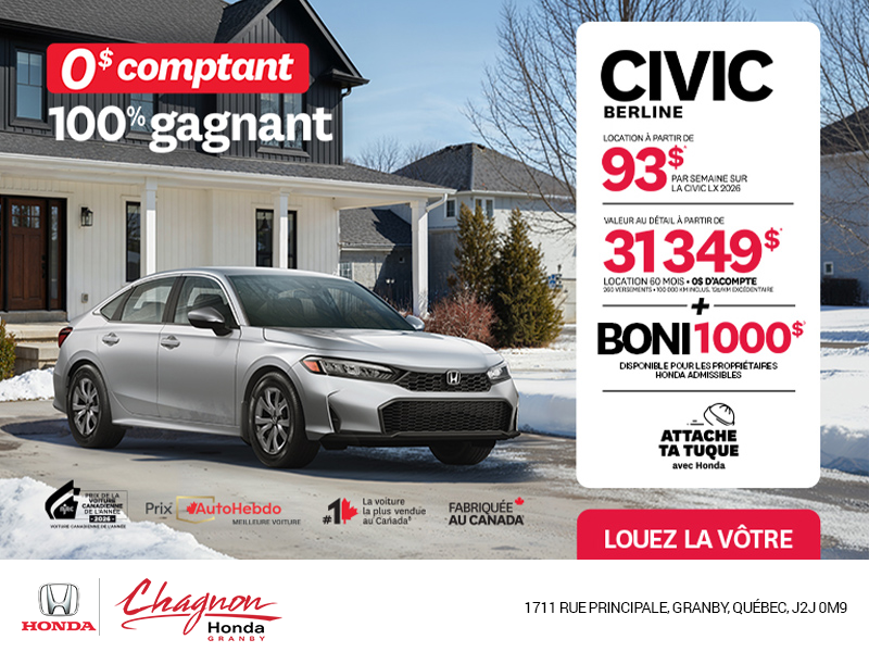 Obtenez le Honda Civic Berline 2026 !