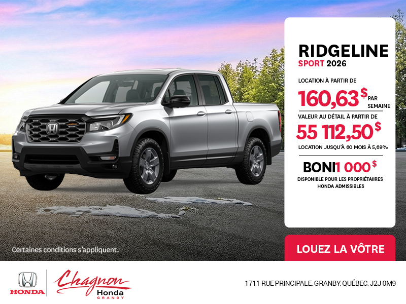 Obtenez le Honda Ridgeline 2026 !