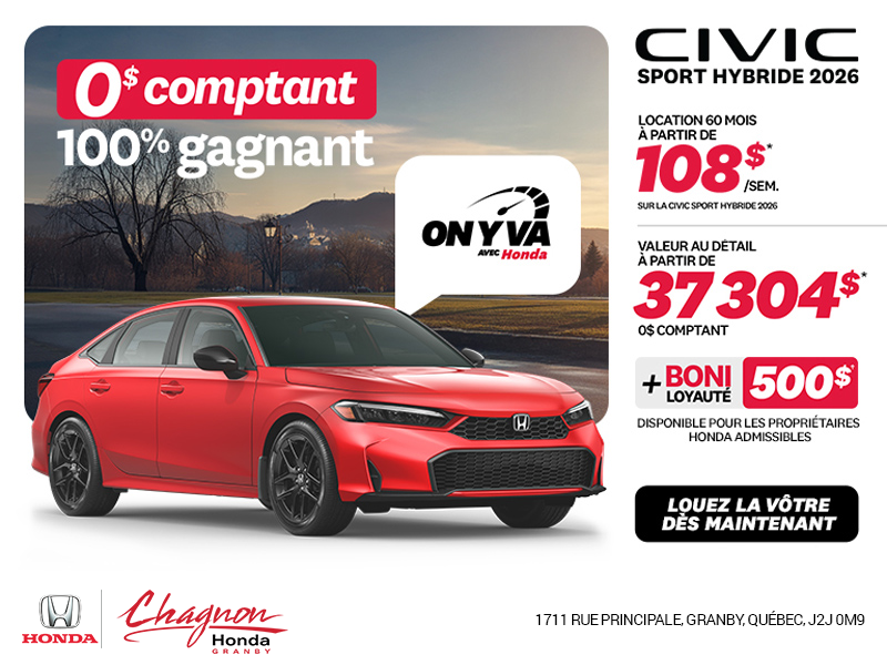 Obtenez la Honda Civic Berline Hybride 2026 !