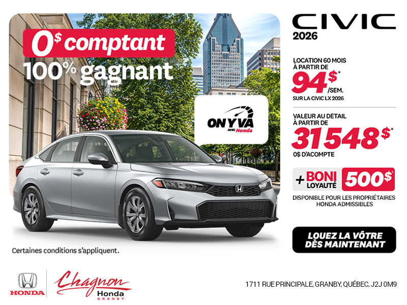 Obtenez la Honda Civic 2026 !