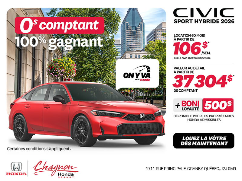 Obtenez la Honda Civic Berline Hybride 2026 !