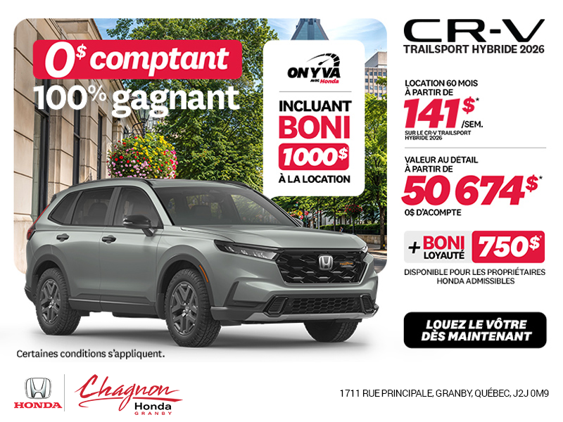 Obtenez la Honda CR-V Hybride 2026!