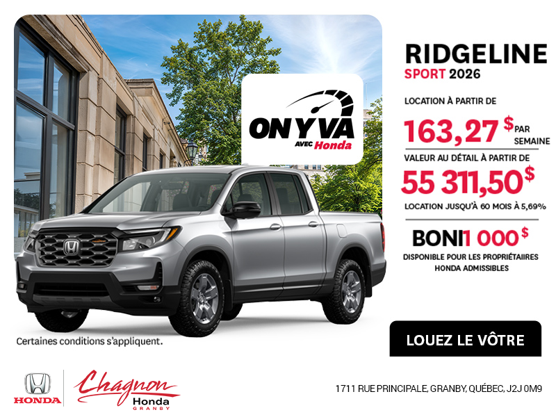 Obtenez la Honda Ridgeline 2026 !