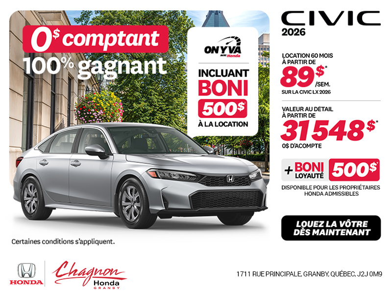 Obtenez la Honda Civic 2026 !