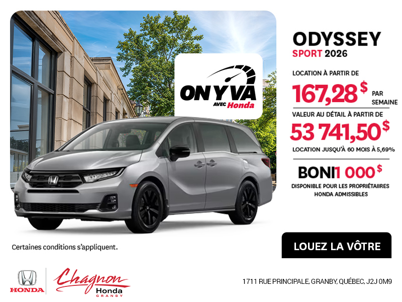 Obtenez la Honda Odyssey 2026 !