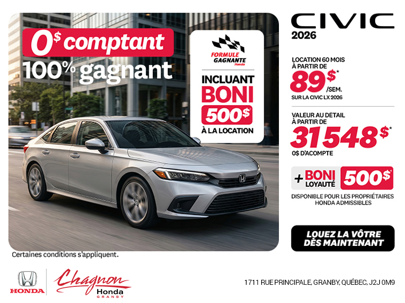Obtenez la Honda Civic 2026 !
