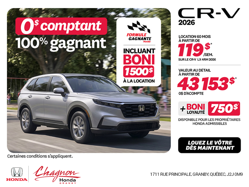 Obtenez la Honda CR-V 2026!