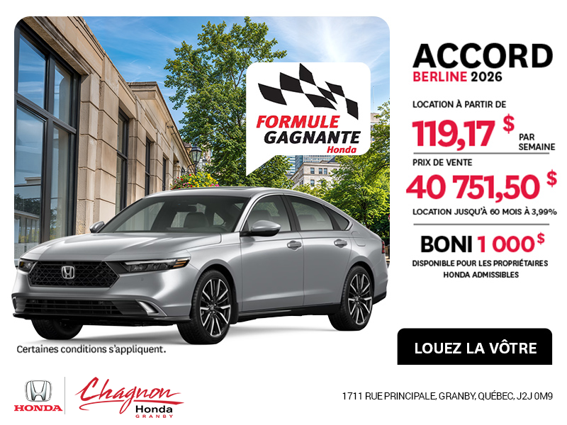Obtenez la Honda Accord 2026 !
