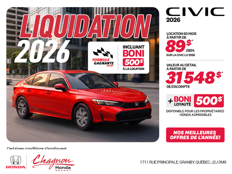 Obtenez la Honda Civic 2026 !