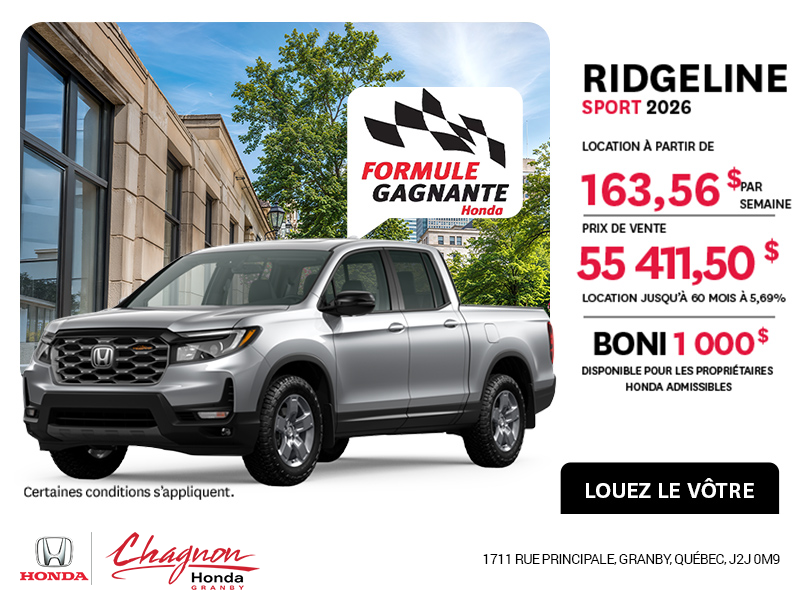 Obtenez la Honda Ridgeline 2026 !