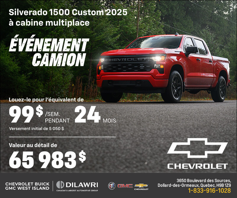 Procurez-vous le Chevrolet Silverado 1500 Custom 2025 à cabine multiplace