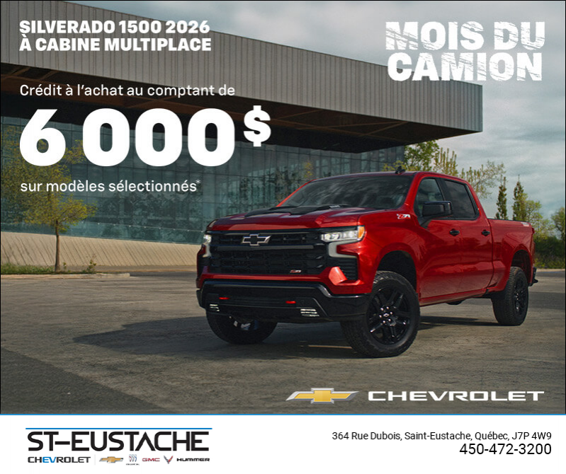 Procurez-vous le Chevrolet Silverado 1500 2026 à cabine multiplace