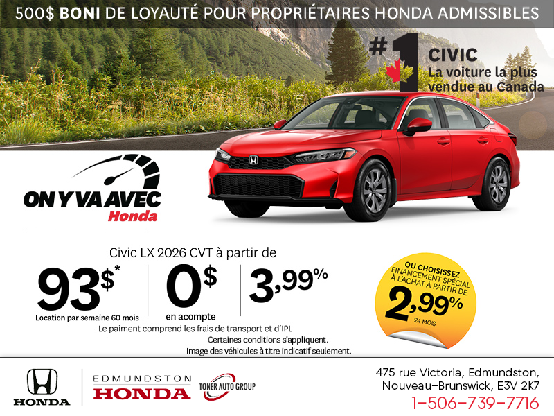 Obtenez la Honda Civic 2026!