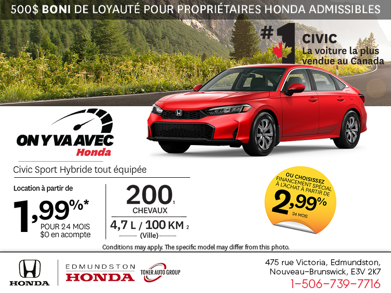 Obtenez la Honda Civic Sport Hybride 2026!