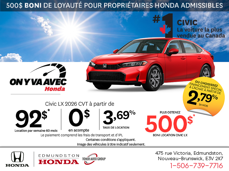 Obtenez la Honda Civic 2026!