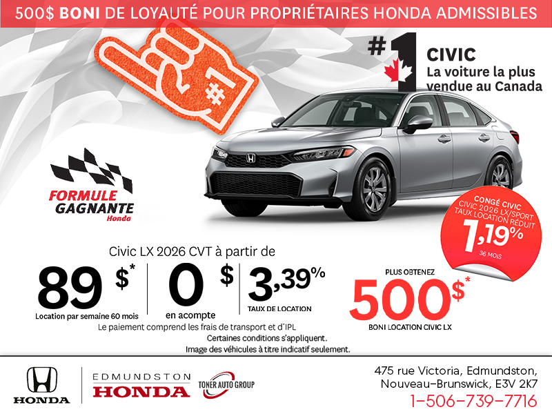 Obtenez la Honda Civic 2026!