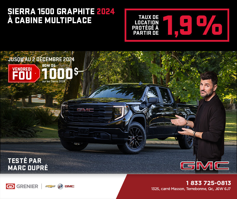 Le GMC Sierra 1500 Graphite à cabine multiplace 2024