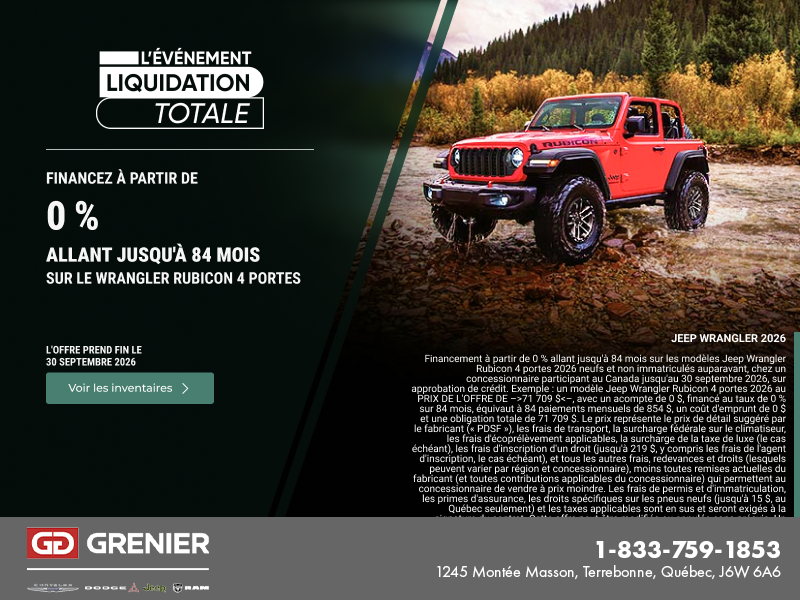 Conduisez un Jeep Wrangler  2026!