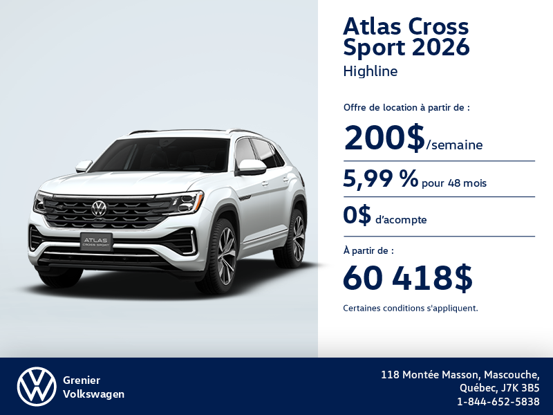 Procurez-vous le Volkswagen Atlas Cross Sport 2026