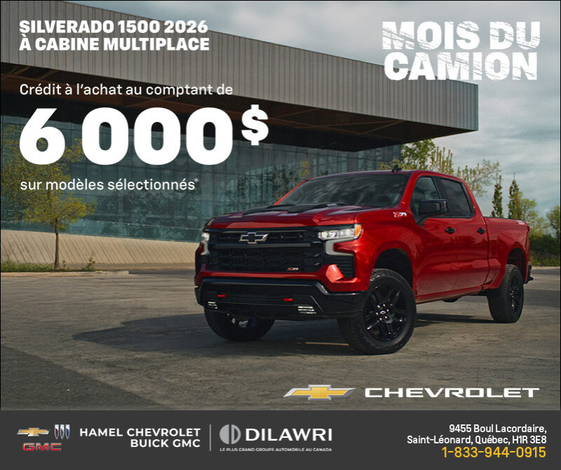 Procurez-vous le Chevrolet Silverado 1500 2026 à cabine multiplace