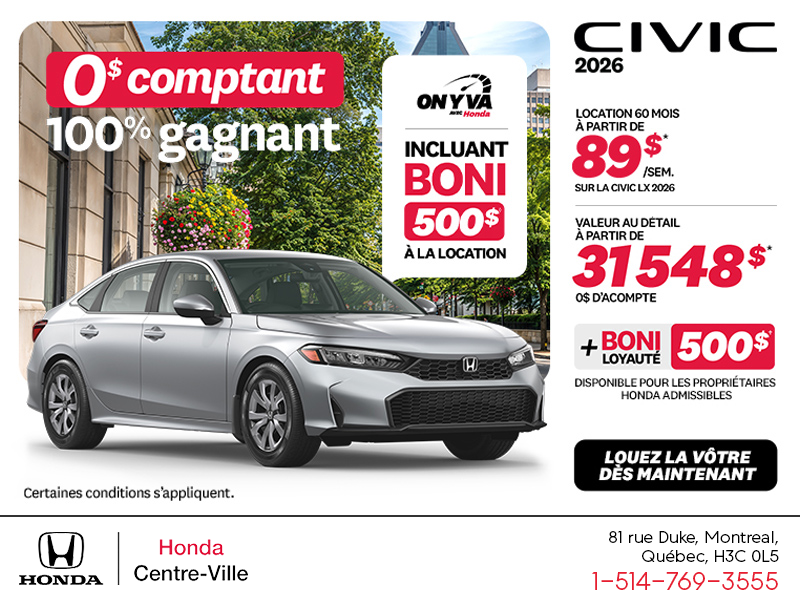 Obtenez la Honda Civic 2026 !
