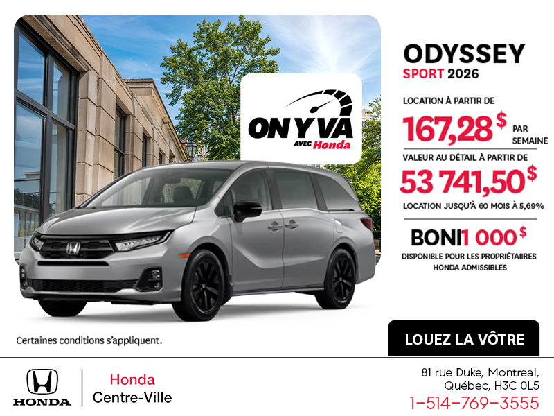 Obtenez la Honda Odyssey 2026 !