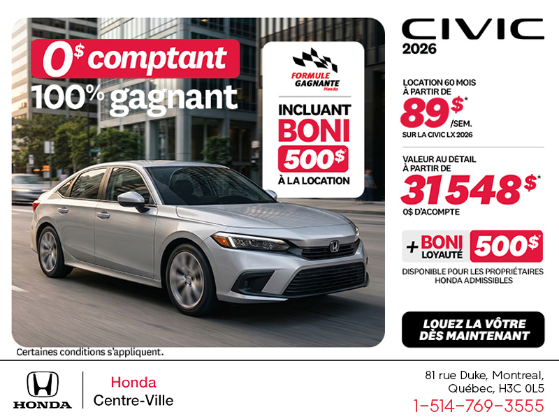 Obtenez la Honda Civic 2026 !