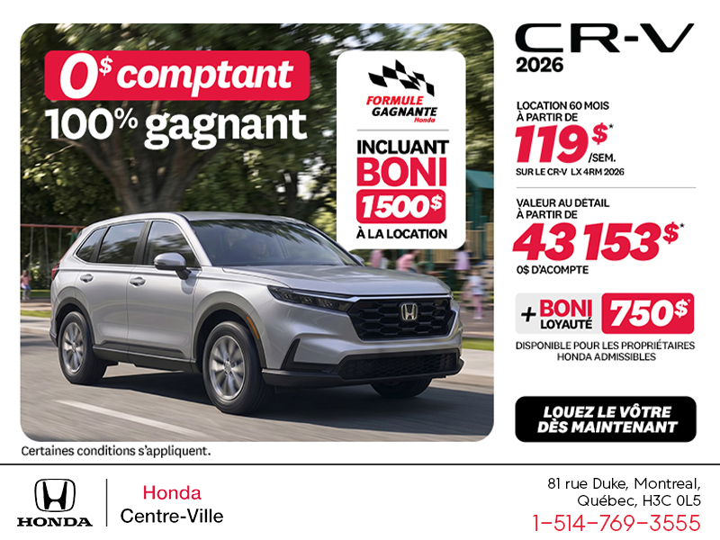Obtenez la Honda CR-V 2026!
