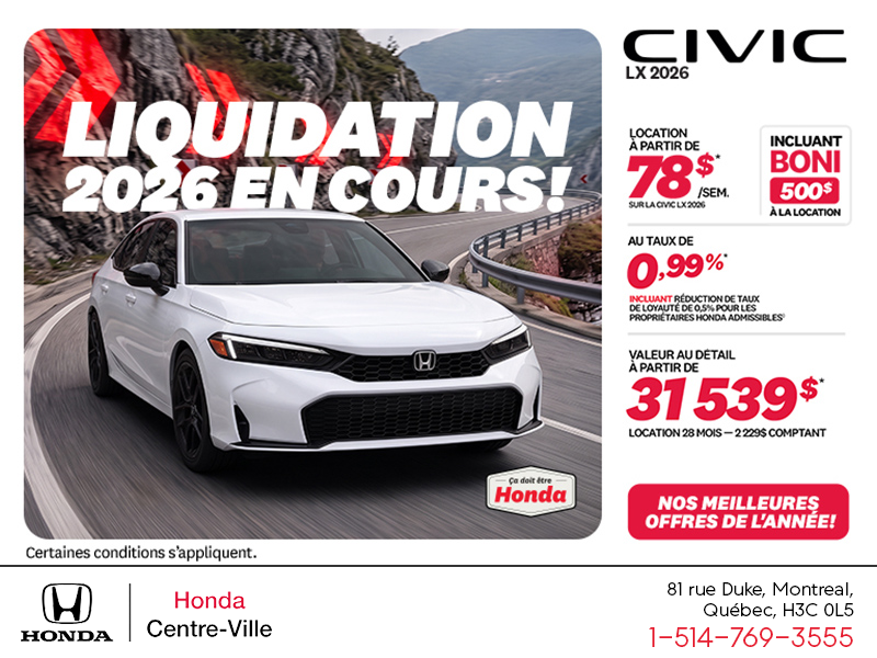 Obtenez la Honda Civic 2026 !