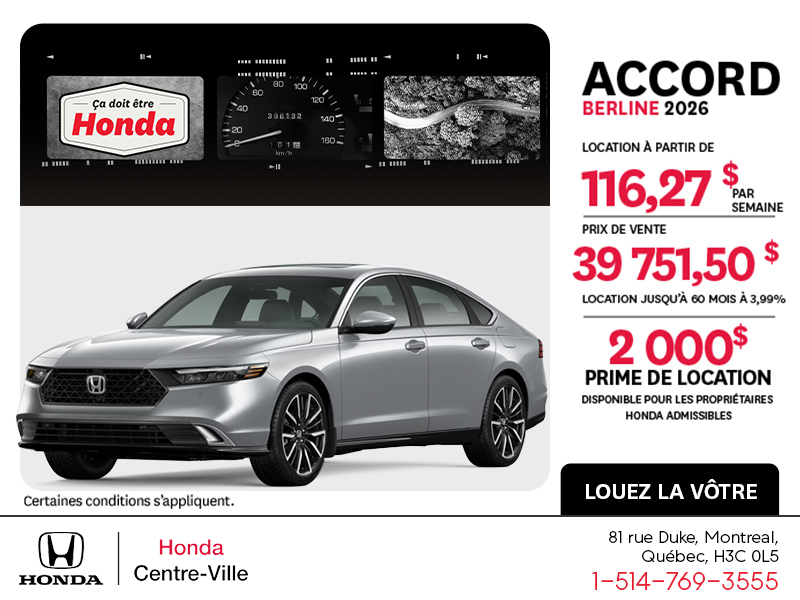 Obtenez la Honda Honda Accord 2026!