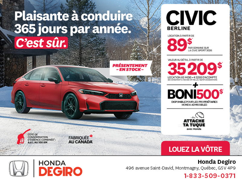 Obtenez le Honda Civic Berline 2026 !