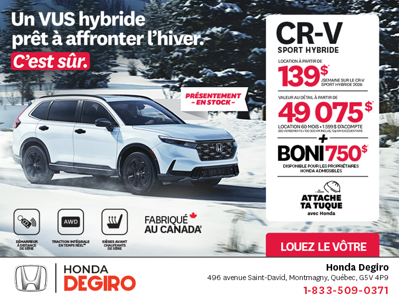 Obtenez le Honda CR-V Hybride 2026!