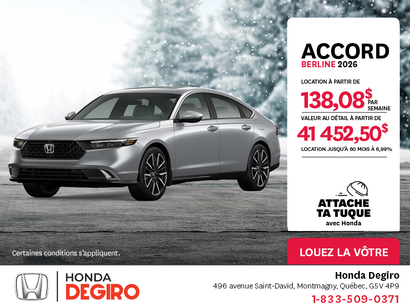 Obtenez la Honda Accord 2026 !