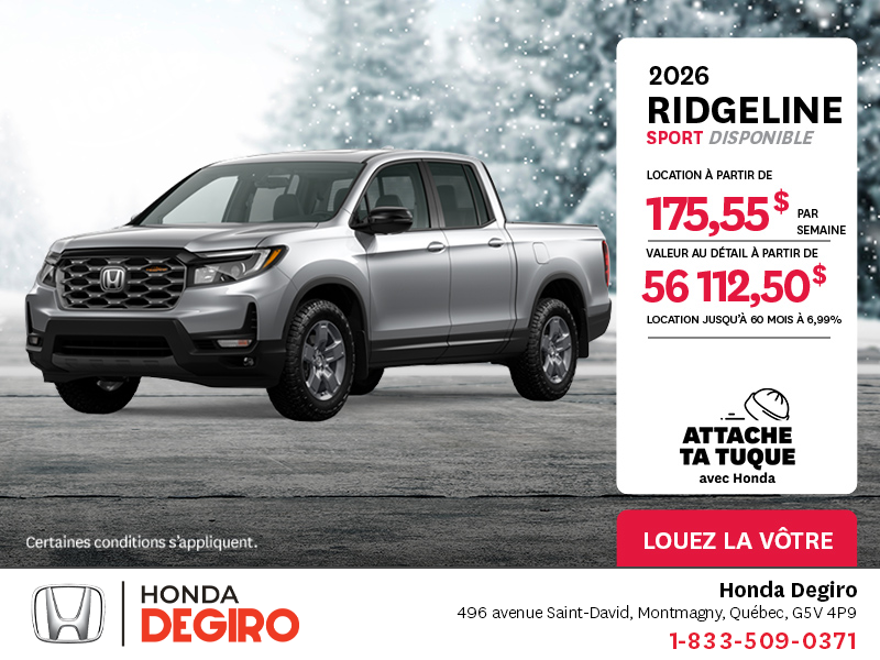 Obtenez le Honda Ridgeline 2026 !
