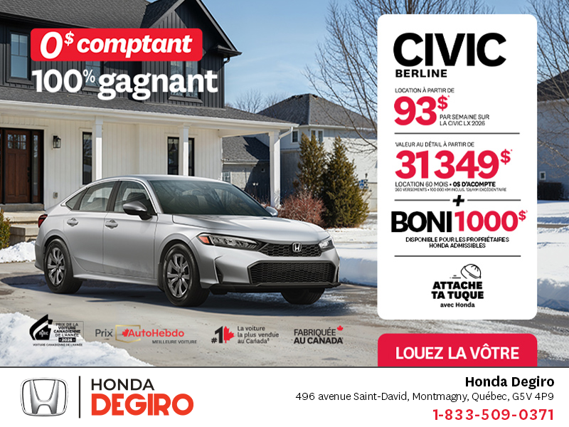 Obtenez le Honda Civic Berline 2026 !