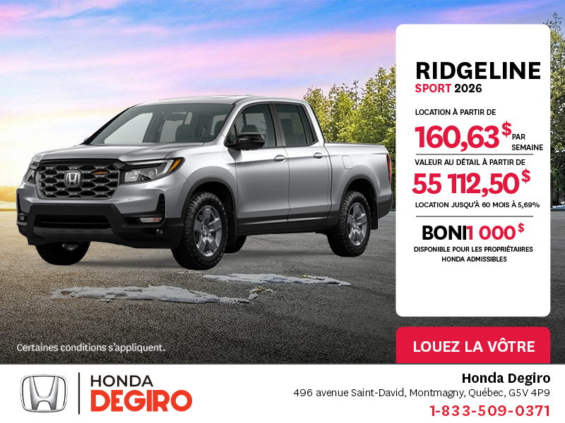 Obtenez le Honda Ridgeline 2026 !