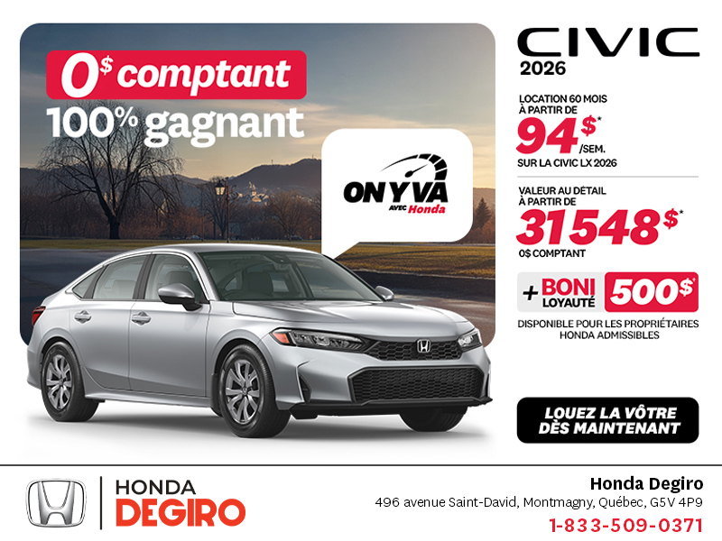 Obtenez la Honda Civic Berline 2026 !